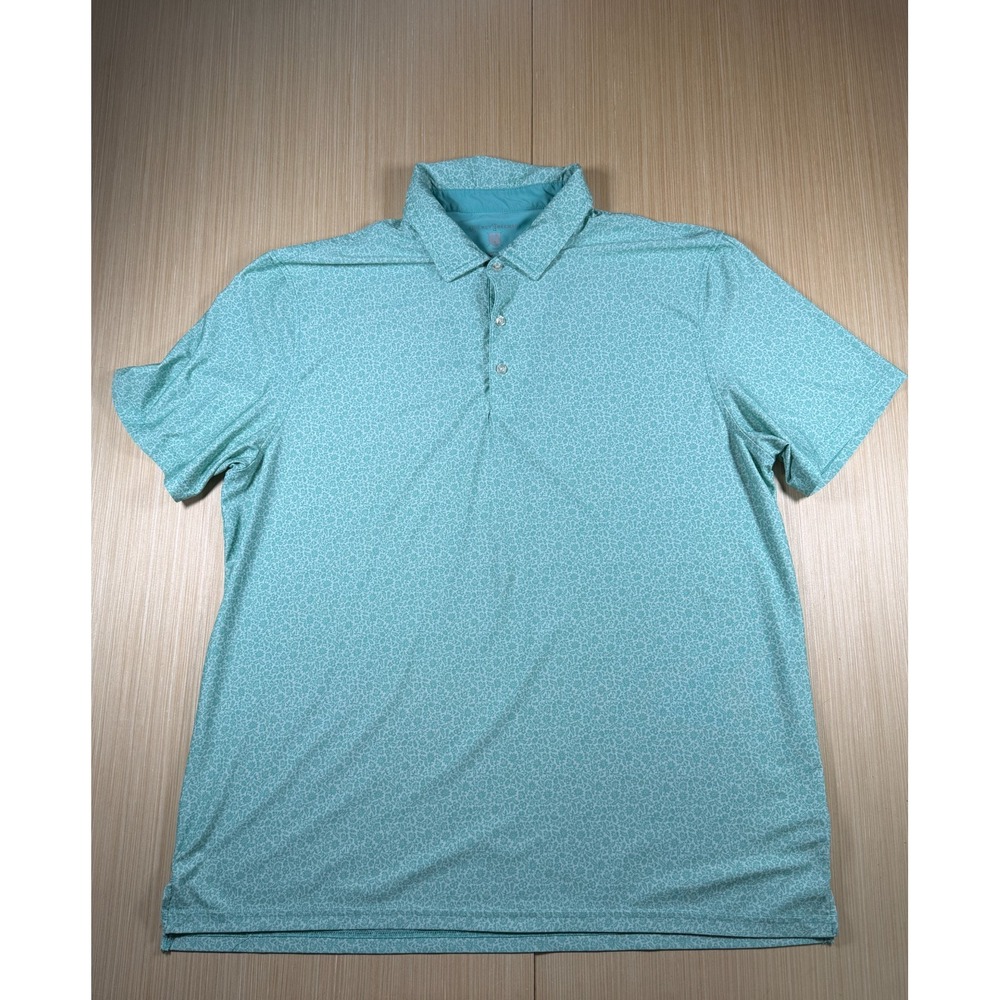Hickey Freeman Polo Shirt Mens 2XL Aqua Floral Logo Stretch Golf Tennis Sports